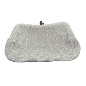 Vintage DELILL white beaded clutch purse evening bag 1950’s dressy bridal FLAWS